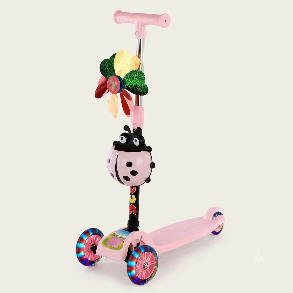 3 Wheels Foldable Kids Scooter with Cartoon Basket and Windmill