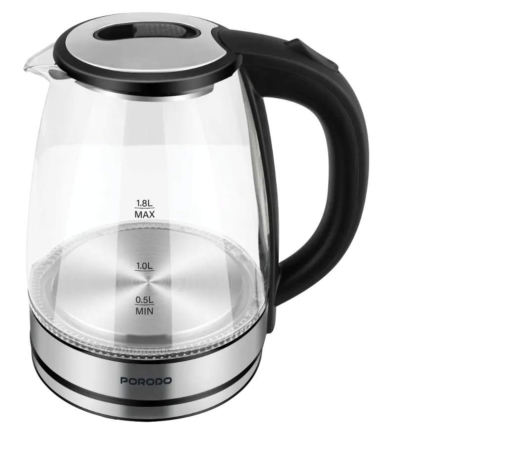 Porodo Lifestyle Pyro Ti Electric Glass 1.8 Ltr Kettle - Clear & Black