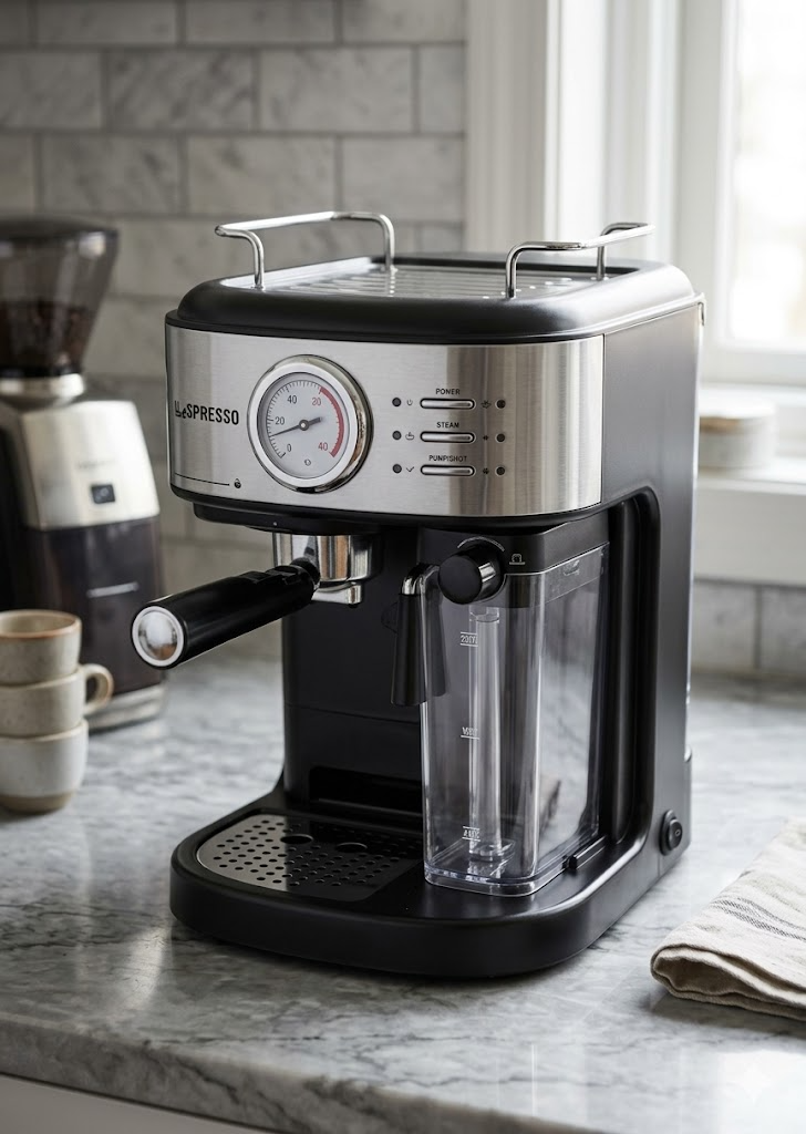 LePresso Barista Espresso Machine Automatic Milk Frother & Flow Meter - Black