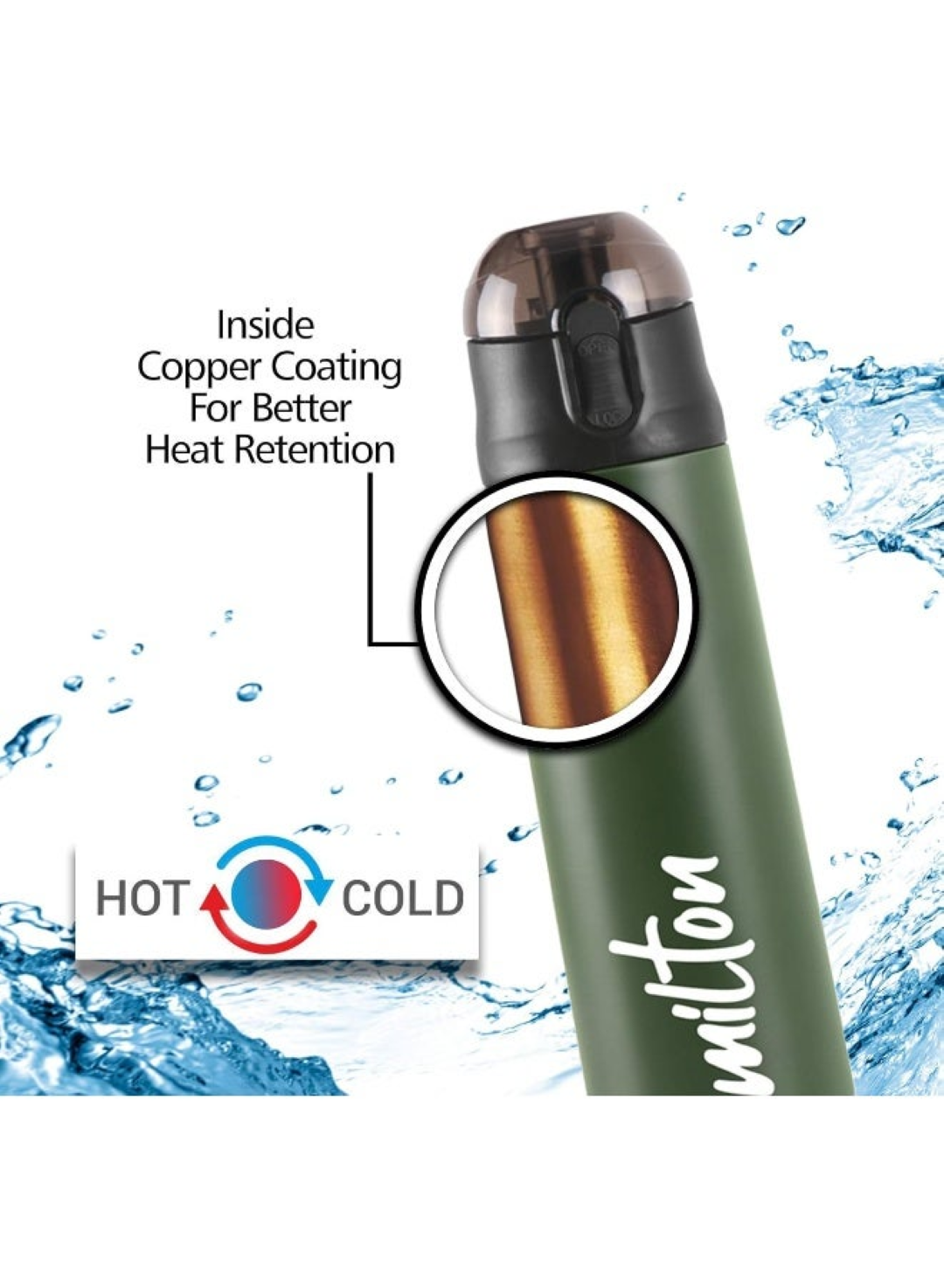 Milton 750ml Stainless Steel Water Bottle Vacuum Insulated Flask Hot and Cold - Green