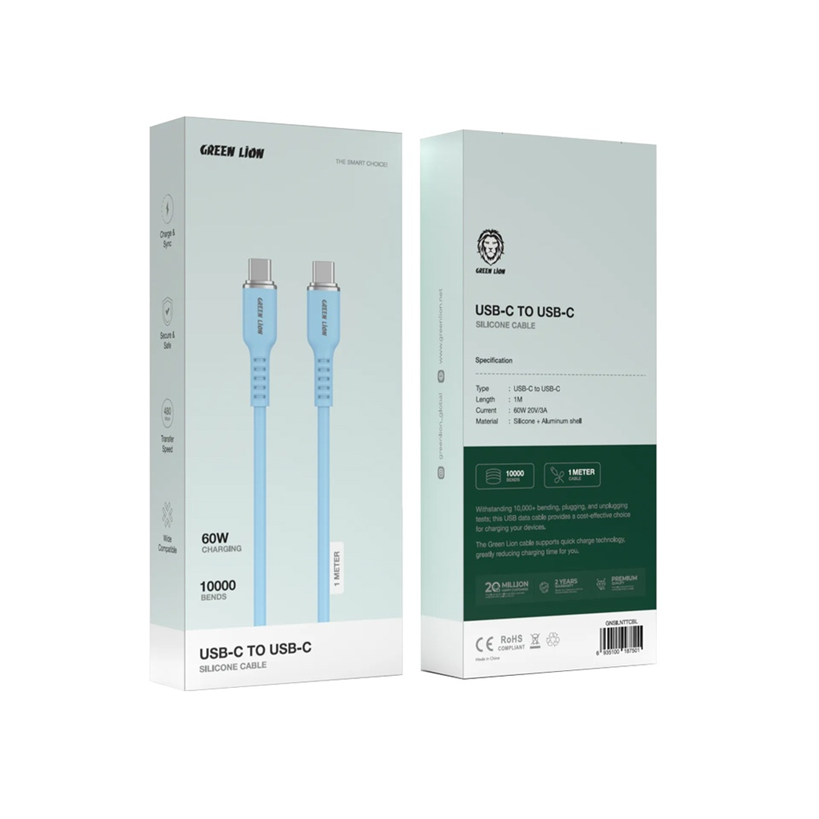 Green Lion 60W Silicone Cable USB-C To USB-C 1M - Blue