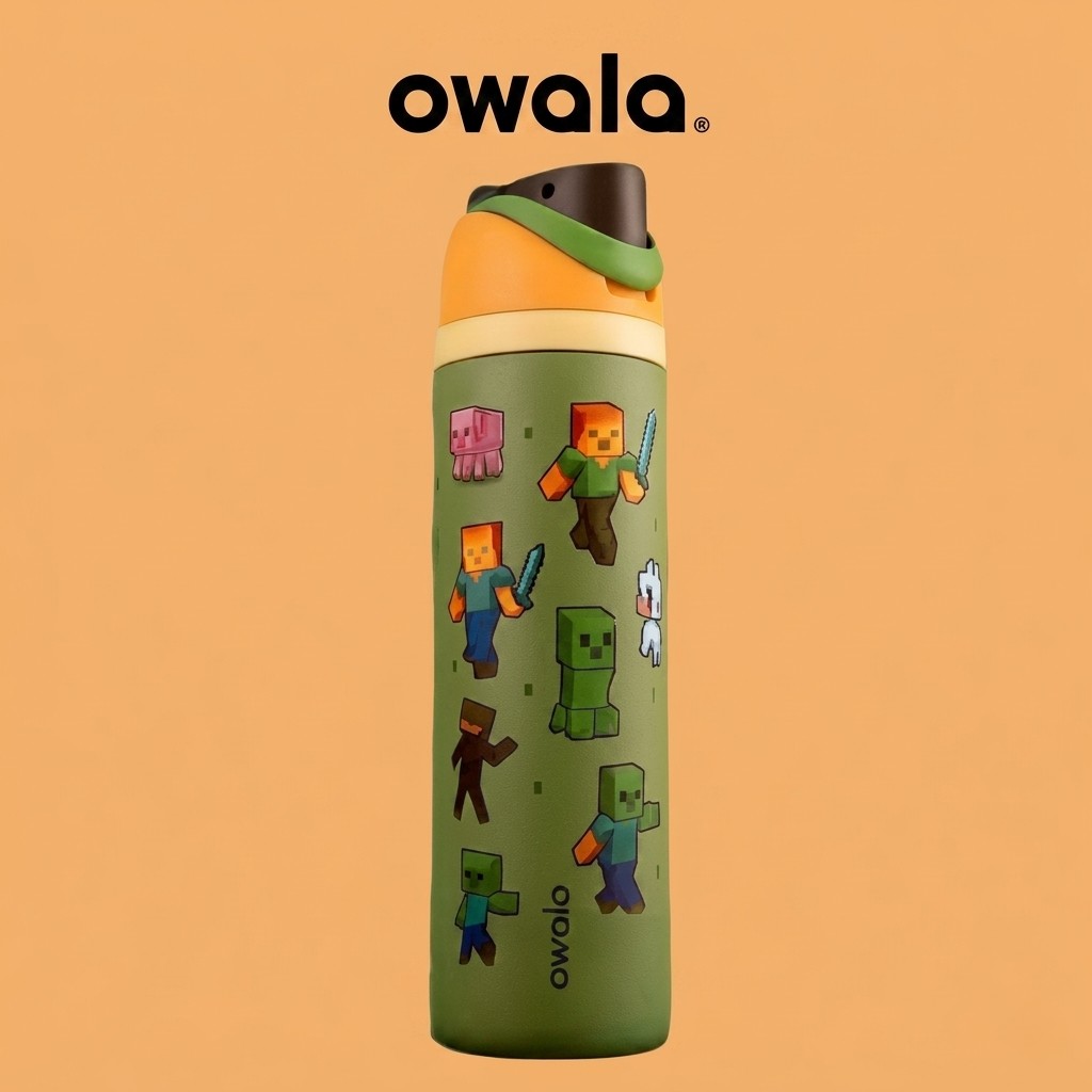 Owala FreeSip Insulated Stainless Steel Water Bottle with Straw / Green Minecraft