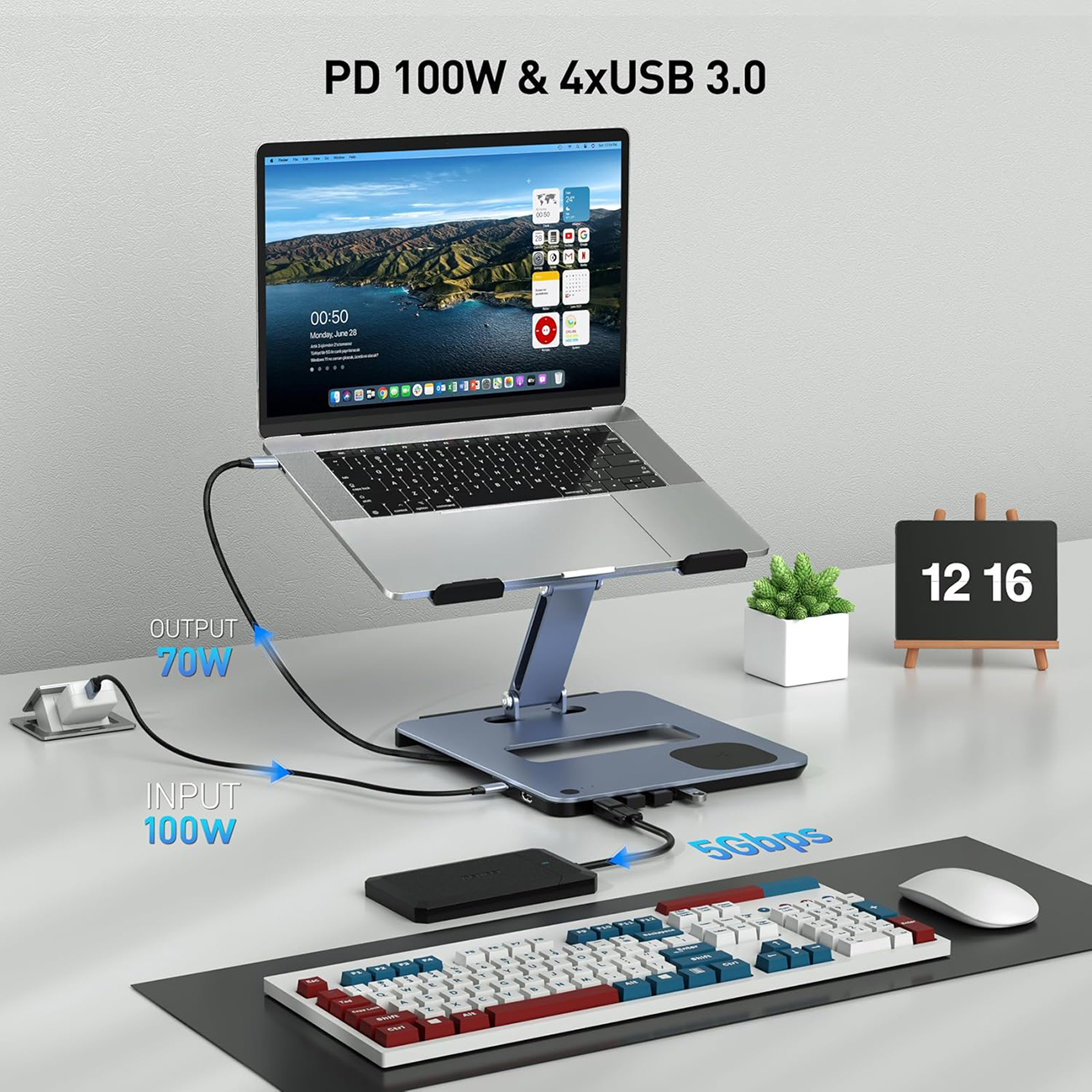 Benfei Laptop Stand / With 6 Ports / Wireless Phone Charging / Adjustable / Supports Up To 4.5 Kg