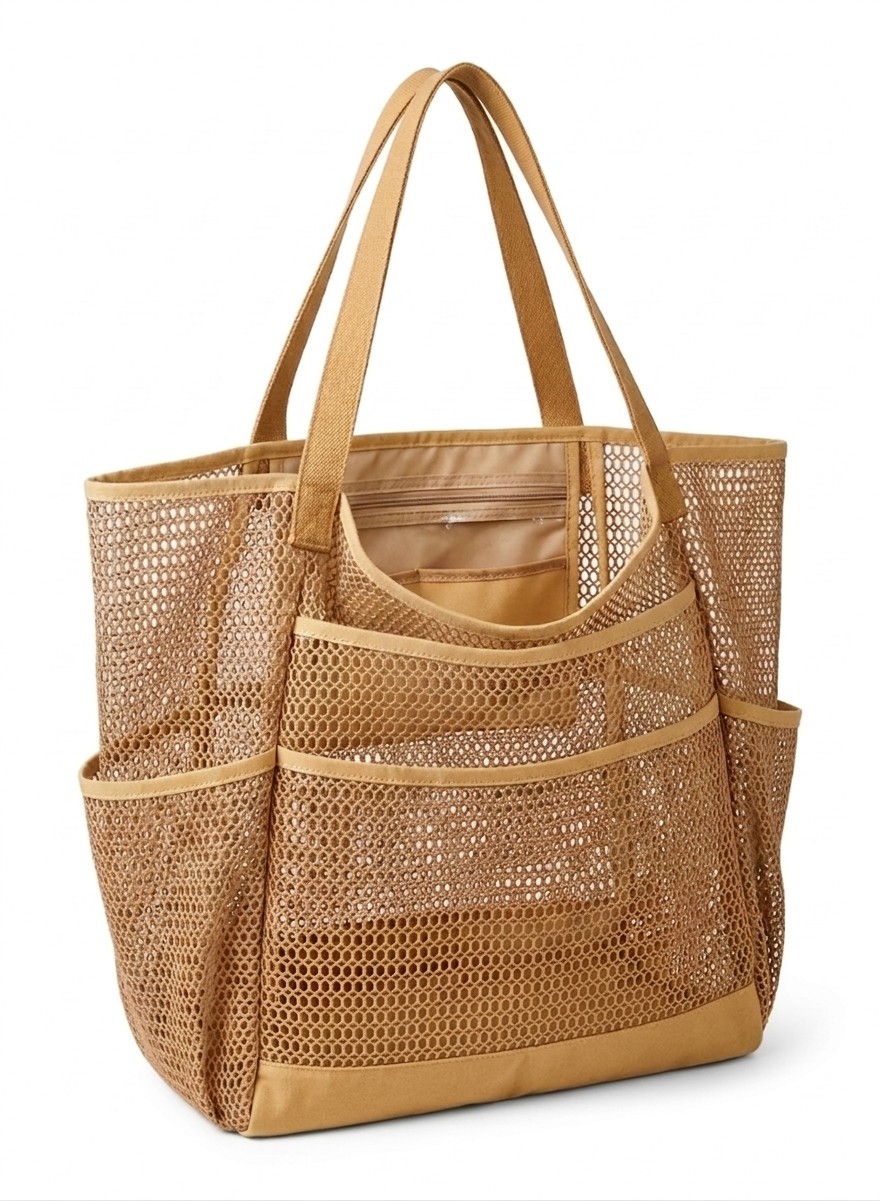 Large Shoulder Beach Bag Women, Mesh with Zip Inner Pocket, Foldable Lightweight