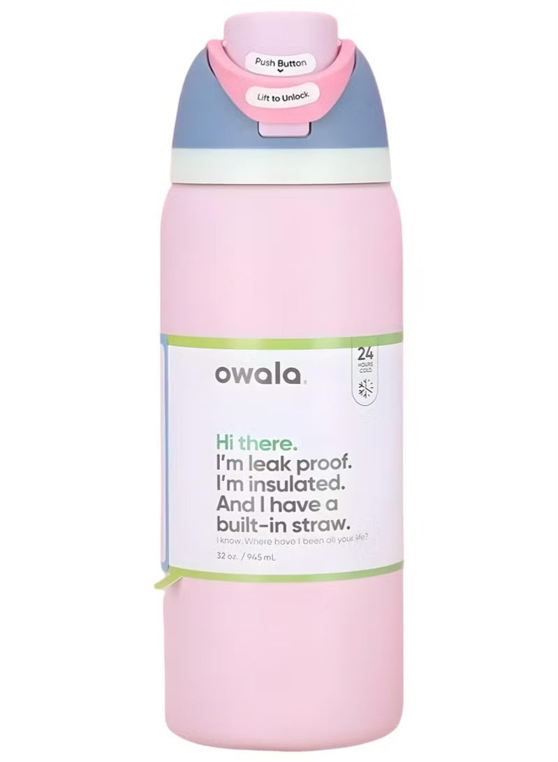 Owala FreeSip Insulated Stainless Steel Water Bottle with Straw - Macaron Strawberry Pink