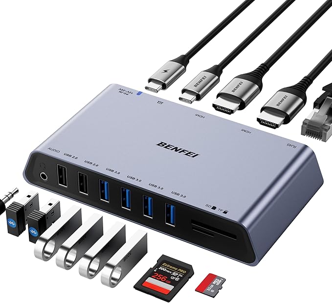 Benfei Displaylink 12- In- 1 Usb 3.0 Universal Docking Station With Dual Hdmi Display