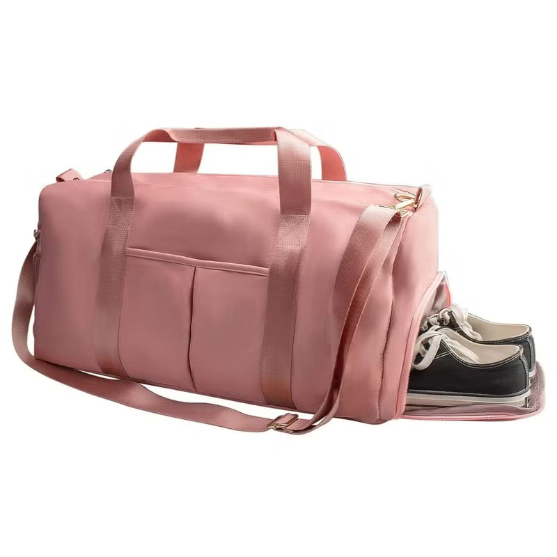 Gym Bag with Shoes Compartment, Sports Bag with Waterproof Pocket for Wet Towels Pink
