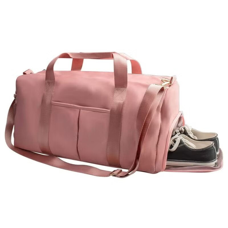 Gym Bag with Shoes Compartment, Sports Bag with Waterproof Pocket for Wet Towels Pink