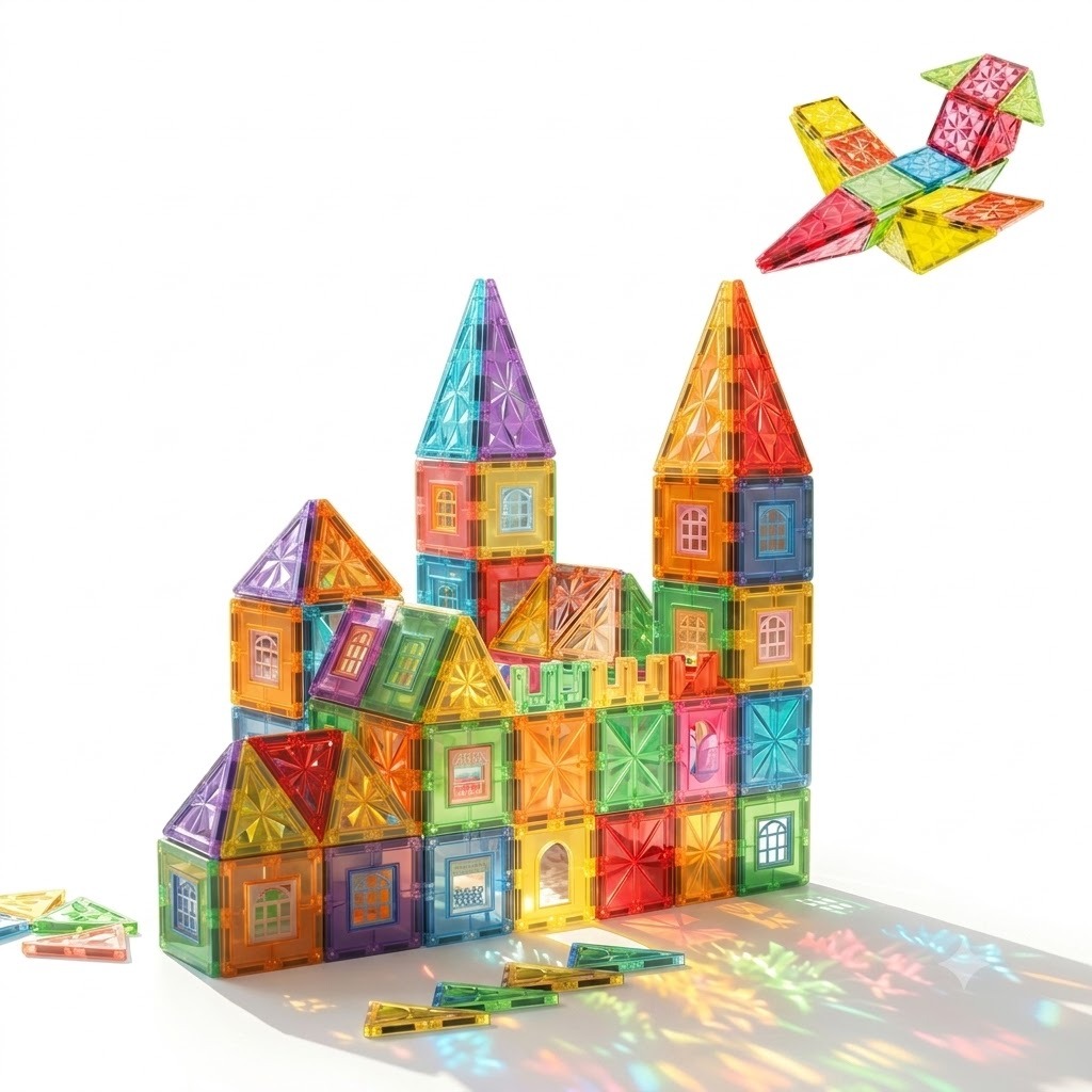 Magnetic Tiles, 135 PCS Blocks Magnet Set for Kids, STEM Approved Educational