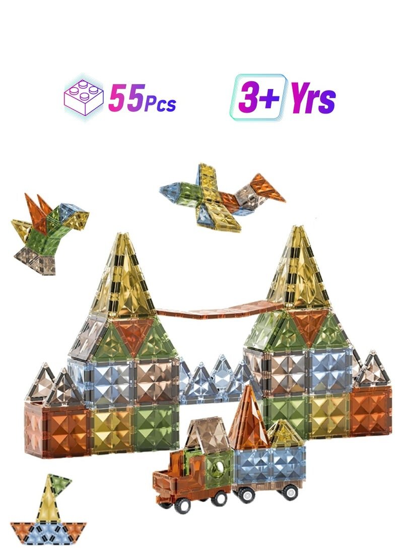 Magic diamond-surface STEM magnetic tiles for creative building, ages 3+.