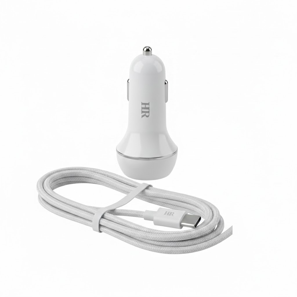 USB Fast Car Charger/ 2 USB Output / with USB to USB-C cable/ HR 022